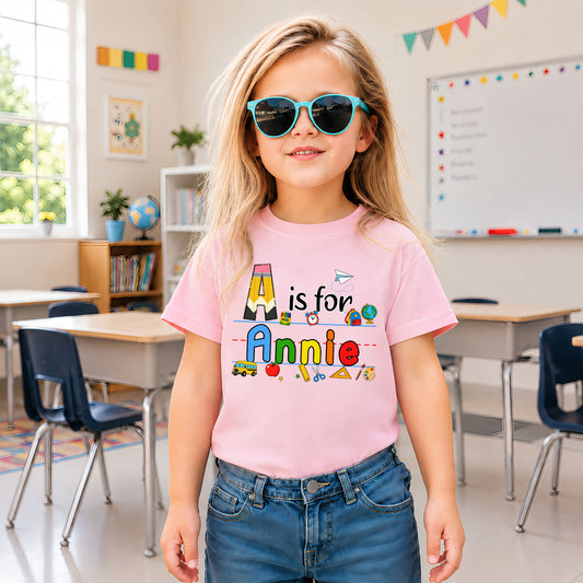 Colorful Alphabet School Shirt - Custom Name Kid T-shirt - Back To School Gift for Boys & Girls