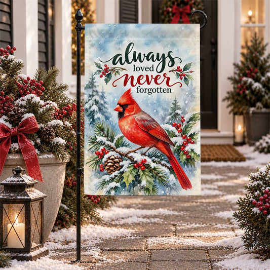 Christmas Memorial Garden Flag - Always Loved Never Forgotten Cardinal Cemetery Flag - Gravesite Decor, Sympathy Gift