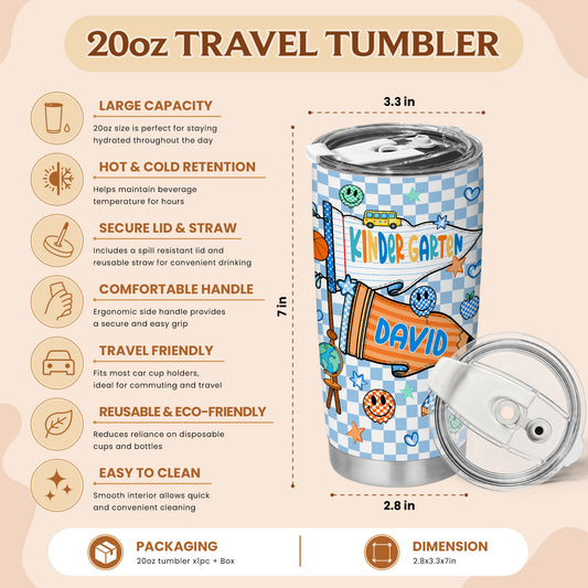 Personalized Back to School Tumbler - Custom Name & Class for Teachers and Students, Pastel Bow 20oz Travel Cup