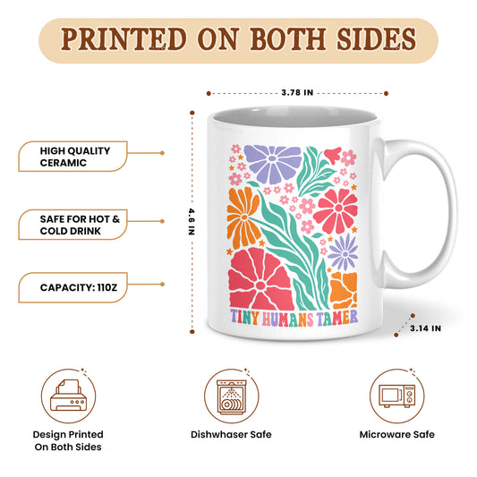Boho Floral Teacher Mug - Tiny Humans Tamer - Custom Teacher Name Coffee Mug - Teacher Back To School Gift