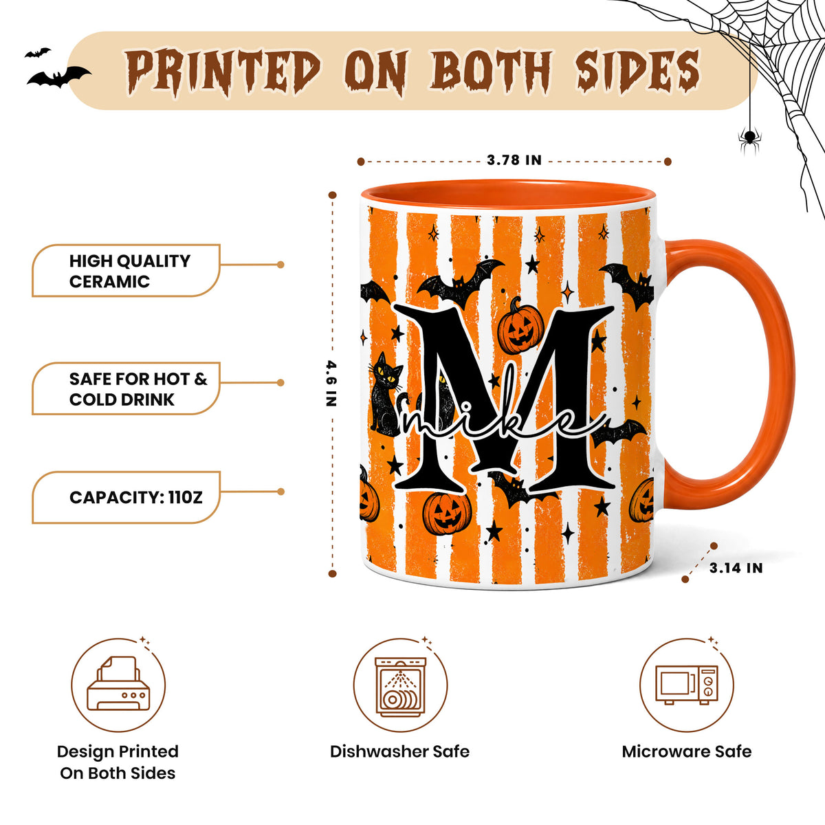 Personalized Halloween Monogram Mug - Custom Initial Accent Mug - Spooky Season Gift for Halloween Lovers