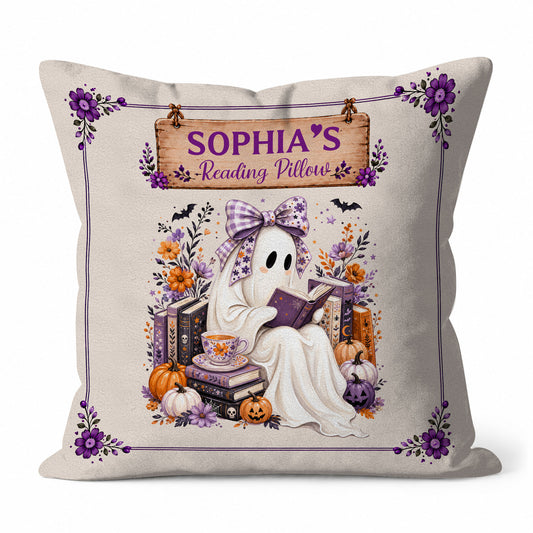 Personalized Halloween Reading Pillow - Custom Name Ghost Pillow - Spooky Season Gift for Book Lovers