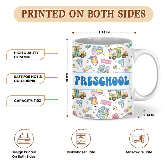Colorful Groovy Pattern Teacher Mug - Custom Teacher Name & Grade Coffee Cup - Back To School Gift for Teachers