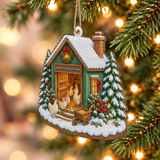 Personalized Custom Shape Wood Ornament - Custom Kid Name Chicken Farm Ornament - Farmhouse Holiday Keepsake