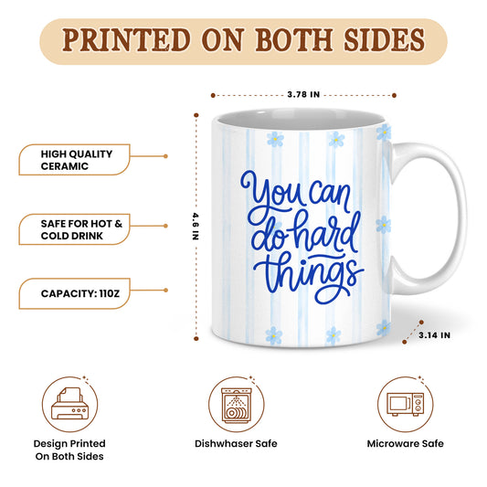 Personalized Teacher Student Coffee Mug with Custom Name, You Can Do Hard Things Mug, Striped Color School Gift, Back to School Cup