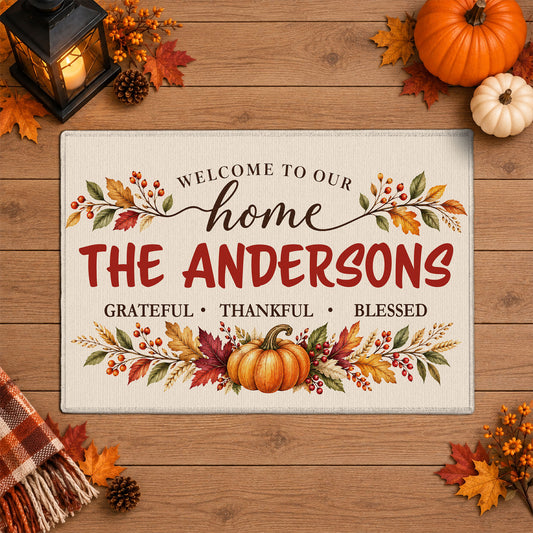 Personalized Thanksgiving Doormat - Custom Family Name House Mat - Thanksgiving Porch Decor