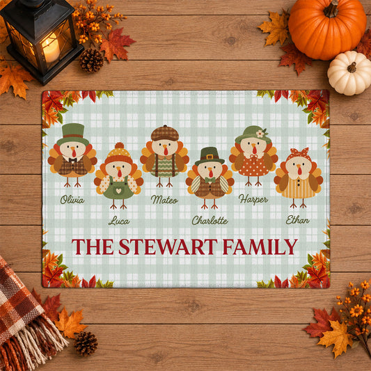 Personalized Thanksgiving Doormat - Custom Family Name Turkey Mat - Thanksgiving Home Decor
