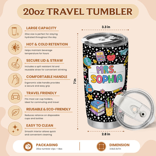 Colorful Teacher Tumbler - Custom Teacher Name & Student Message - Gift for Teachers