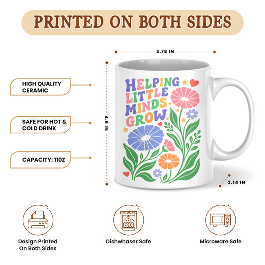 Boho Floral Teacher Mug - Helping Little Minds Grow - Personalized Teacher Coffee Mug - Teacher Appreciation Gift