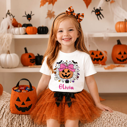 Personalized Halloween Kids Shirt - Custom Name Pumpkin T-Shirt - Cute Spooky Halloween Outfit, Trick or Treat Gift for Kids