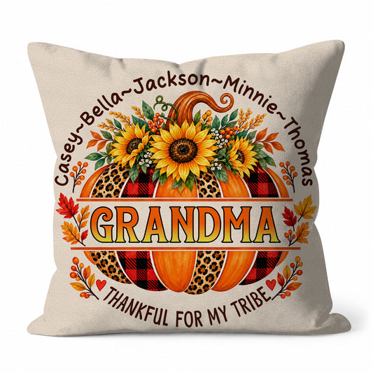 Personalized Thanksgiving Pillow - Thankful for My Tribe - Fall Gift for Grandma, Mom