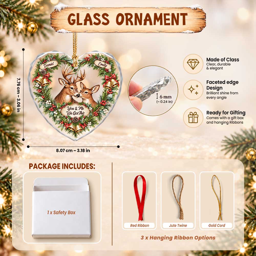 Personalized Glass Ornament - Custom Buck and Doe Christmas Heart Ornament - Romantic Gift for Couples