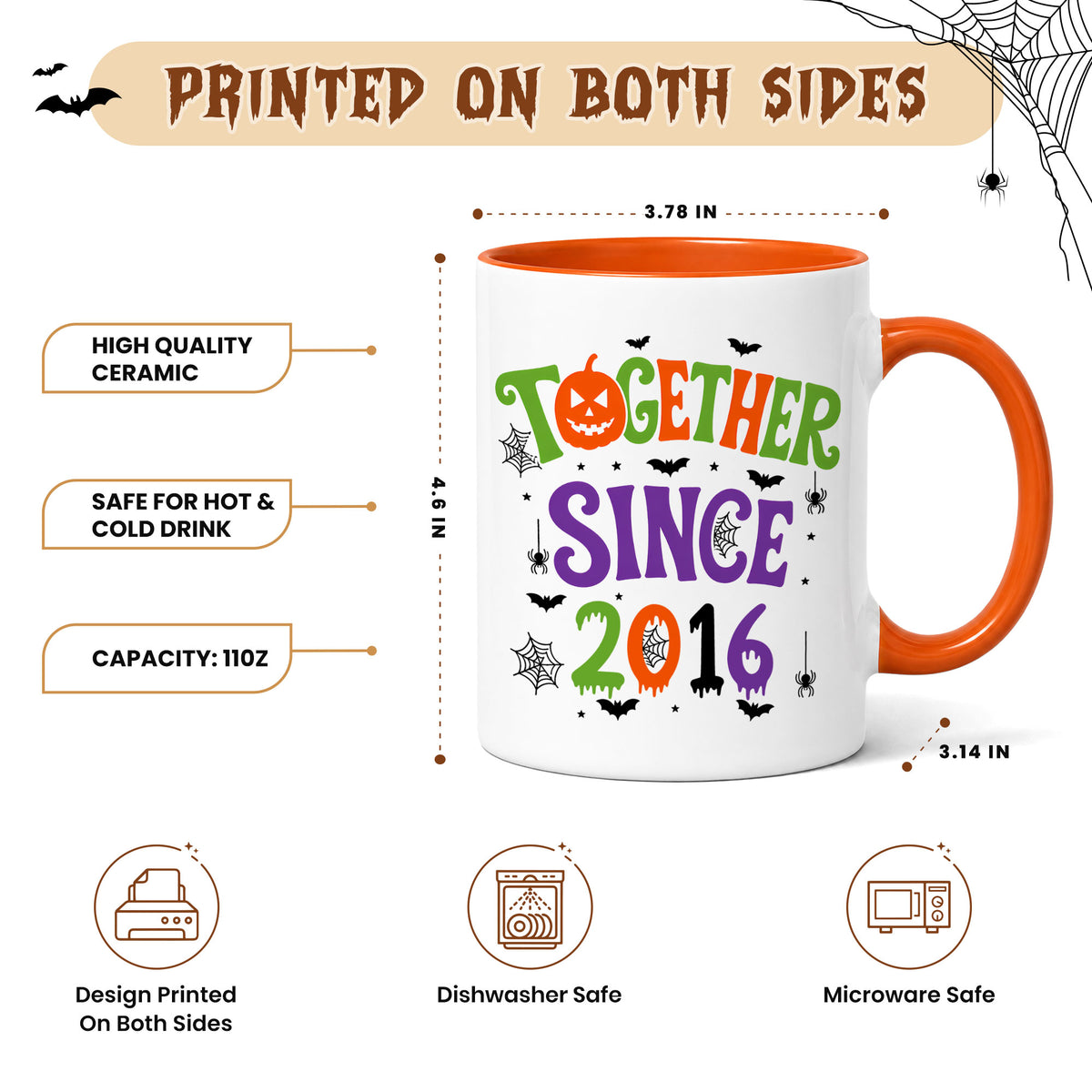 Personalized Halloween Couple Mug - Together Since Accent Mug - Matching Couple Coffee Cup, Halloween Gift for Couples