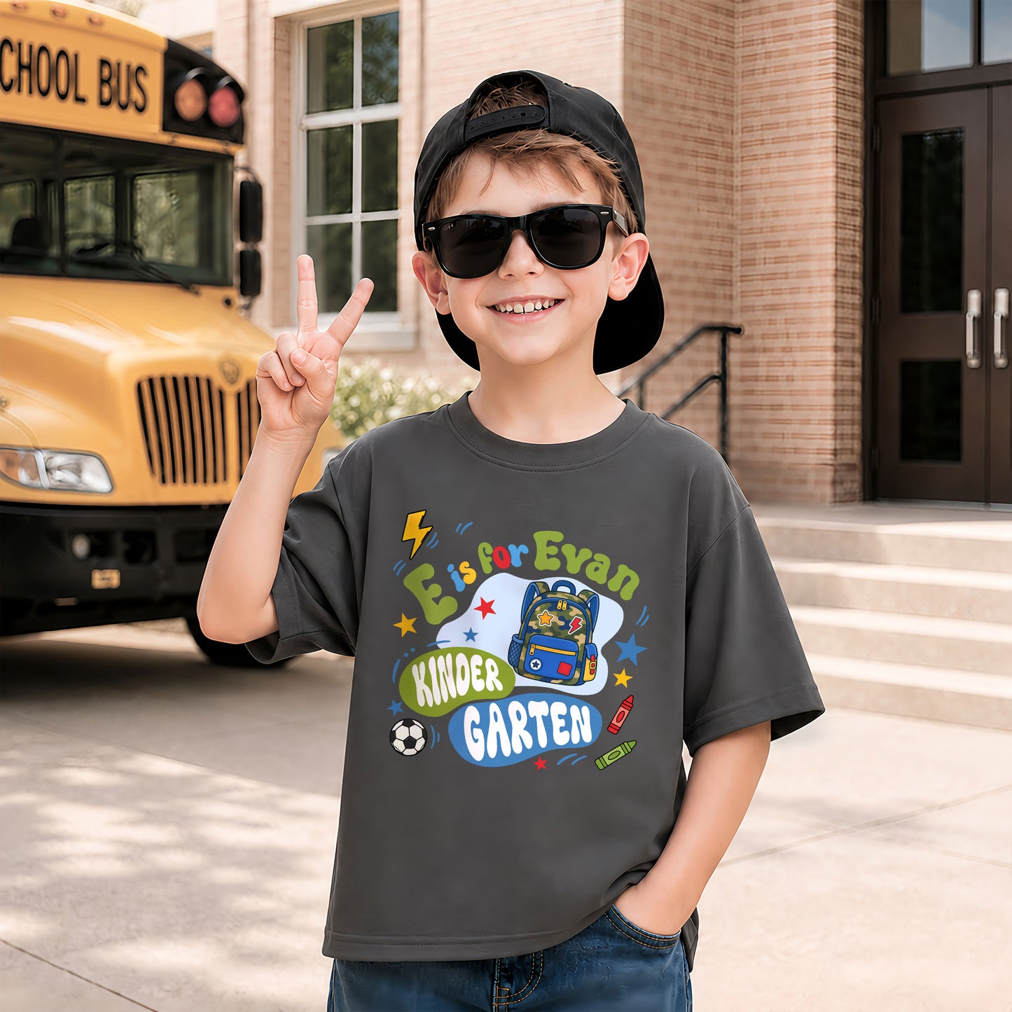 Sporty Kid Name School Shirt - Custom Grade & Name Kids T-Shirt - First Day of School Outfit for Boys