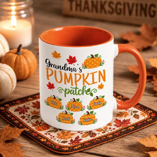 Personalized Thanksgiving Accent Mug - Grandma's Pumpkin Patch Mug - Thanksgiving Gift for Grandma, Mom