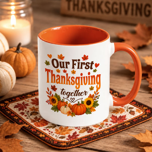 Personalized Thanksgiving Accent Mug – Our First Thanksgiving Together Mug - New Family Thanksgiving Gift