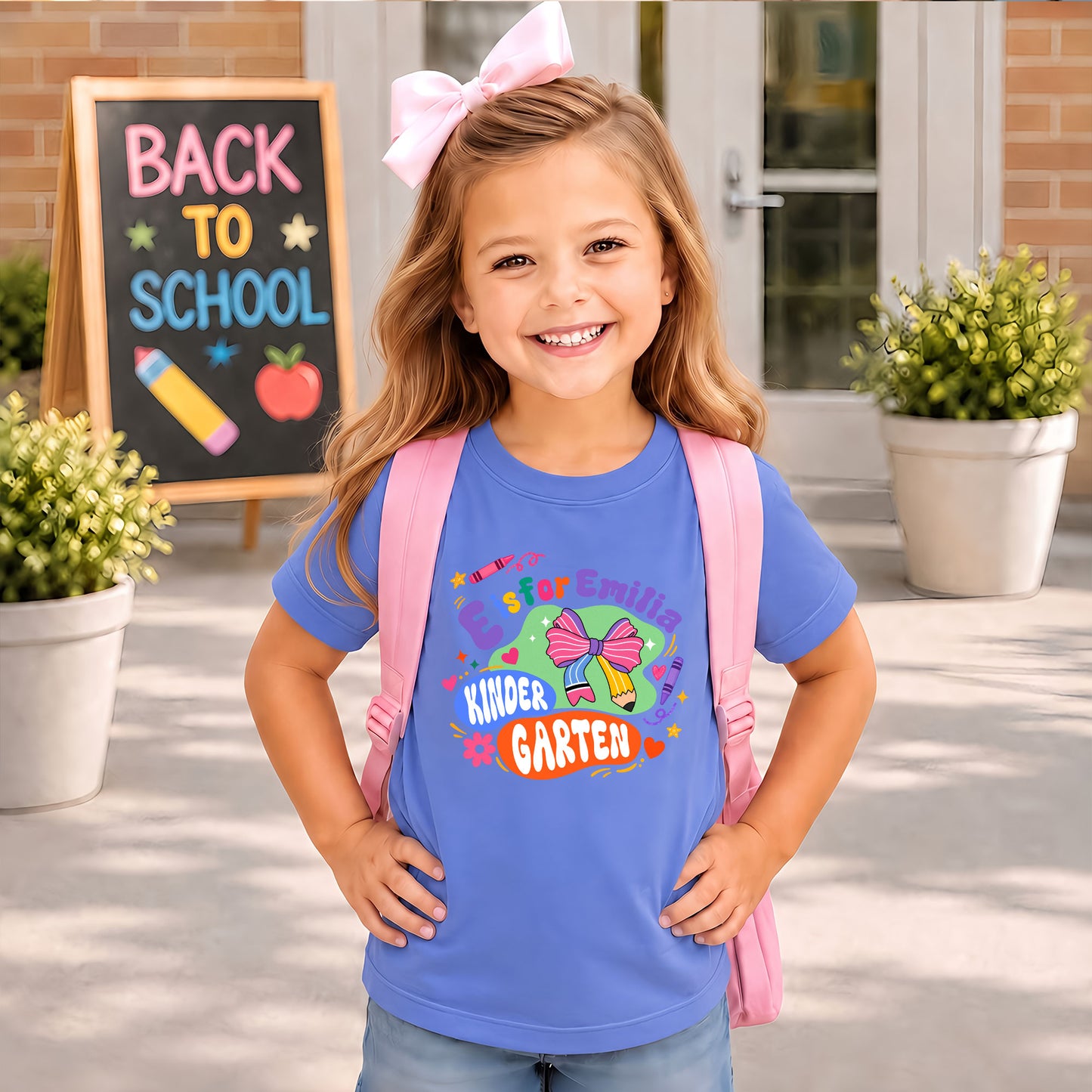 Pastel Kid Name School Shirt - Custom Grade & Name Kids T-Shirt - First Day of School Outfit for Girls