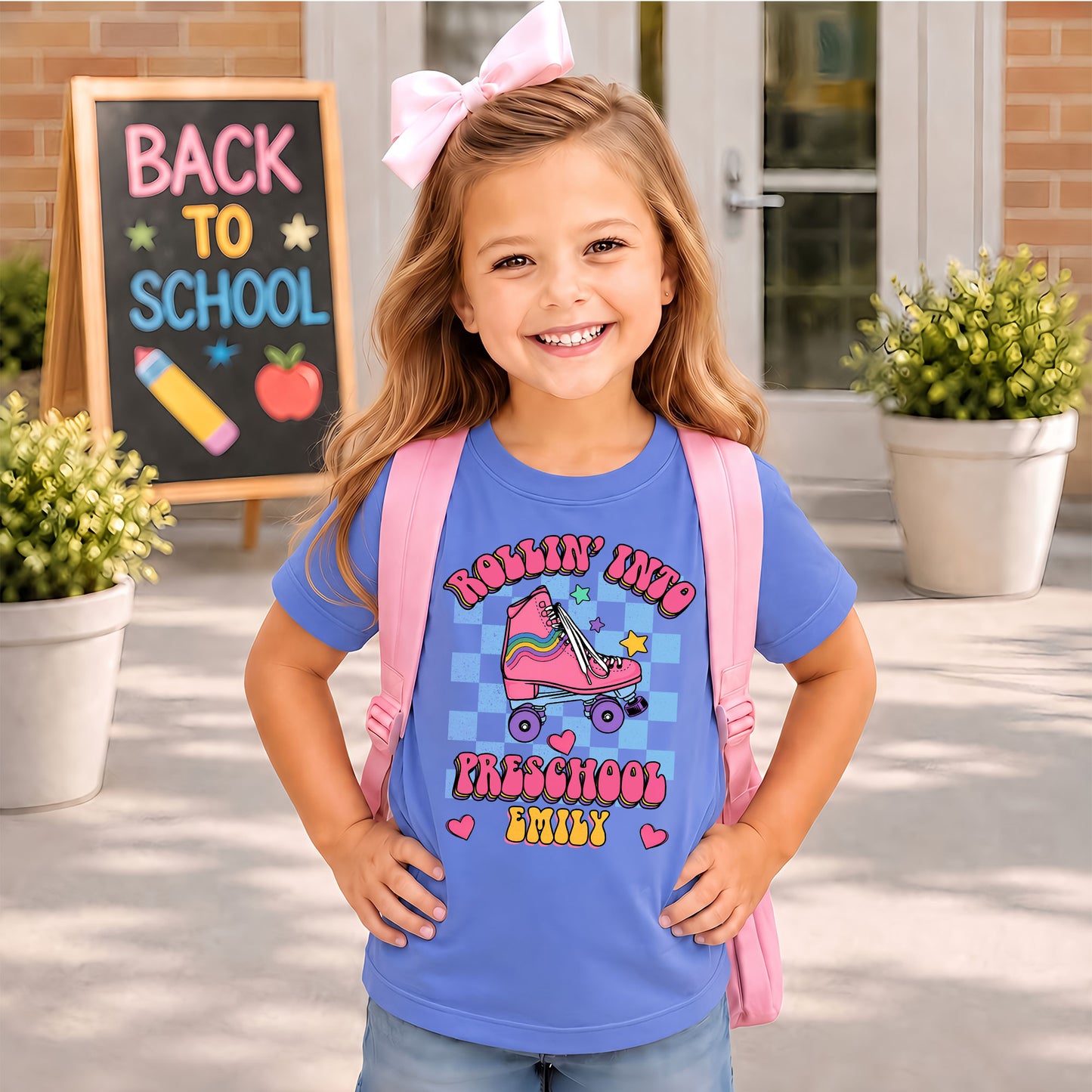 Rollin' Into School Retro Shirt - Custom Name & Grade Kids T-Shirt - First Day of School Outfit for Girls