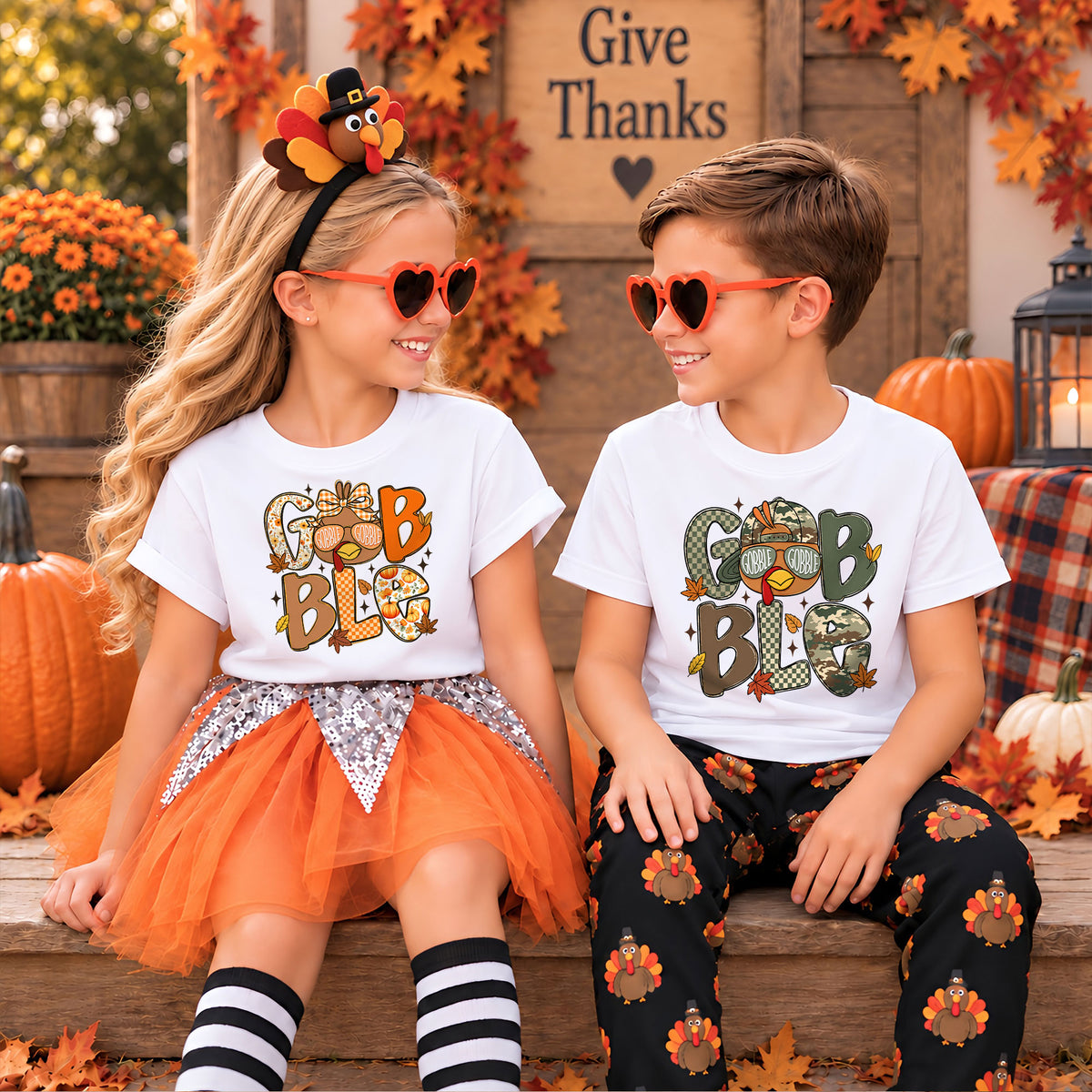 Thanksgiving Kids T-Shirt - Gobble Gobble Turkey Shirt - Funny Fall Turkey Tee for Kids