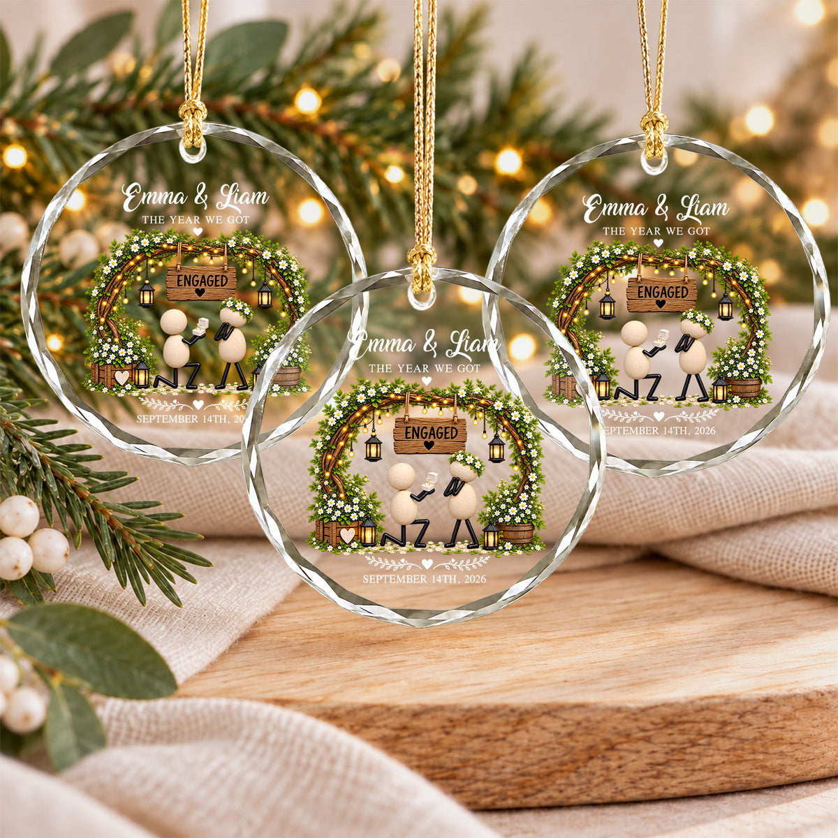 Personalized Gift Engagement Glass Ornament, Custom Couple Names Christmas, Engaged 2026 Christmas Gift For Couple