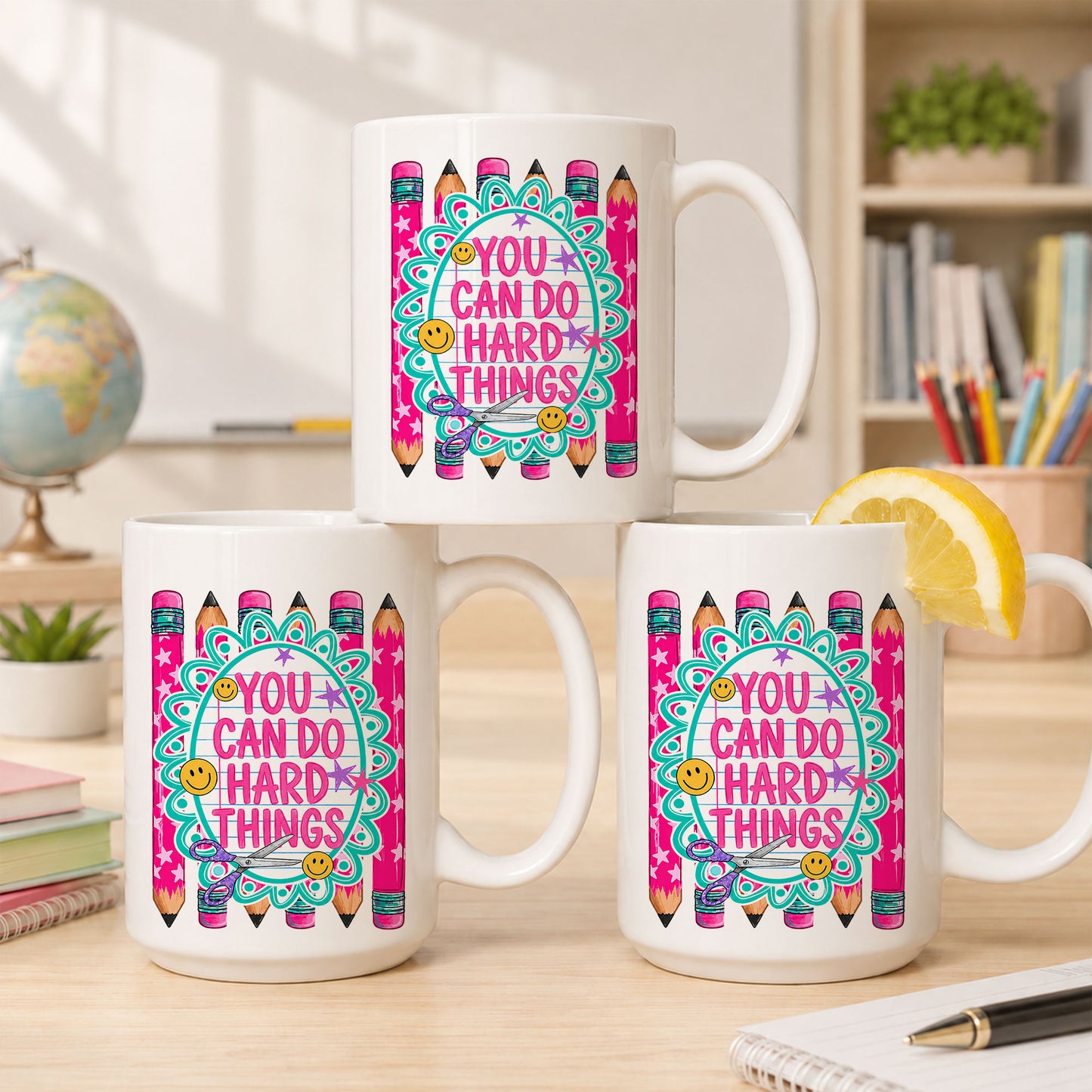 Personalized Teacher Student Coffee Mug with Custom Name, You Can Do Hard Things Mug, Striped Color School Gift, Back to School Cup