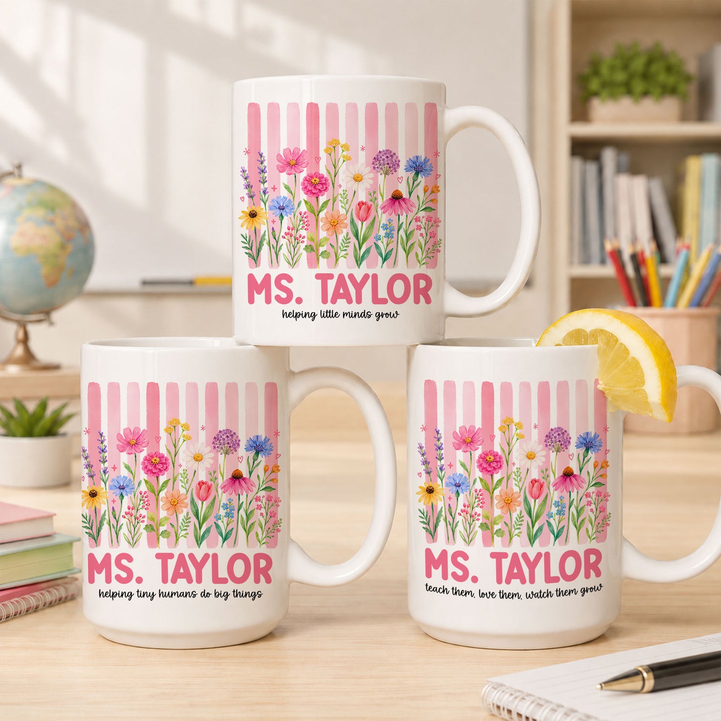 Pastel Floral Teacher Mug - Teach Them Love Them Watch Them Grow - Custom Name Teacher Coffee Cup - Back To School Gift for Teachers