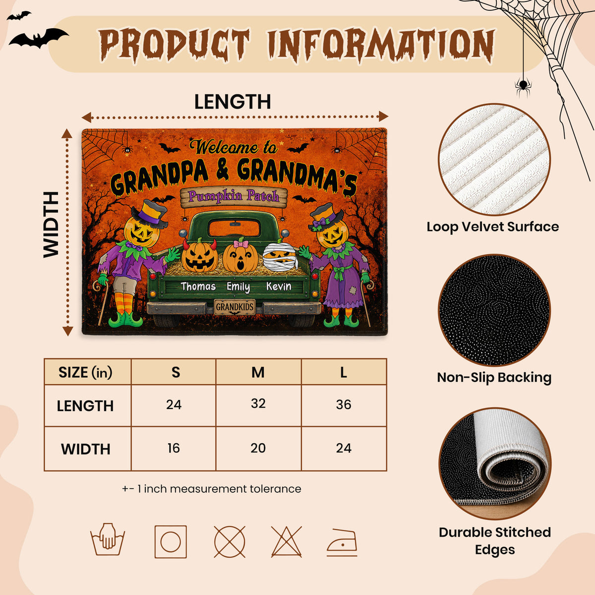 Personalized Halloween Doormat - Grandma & Grandpa's Pumpkin Patch - Custom Grandkids Names - Halloween Family Welcome Mat