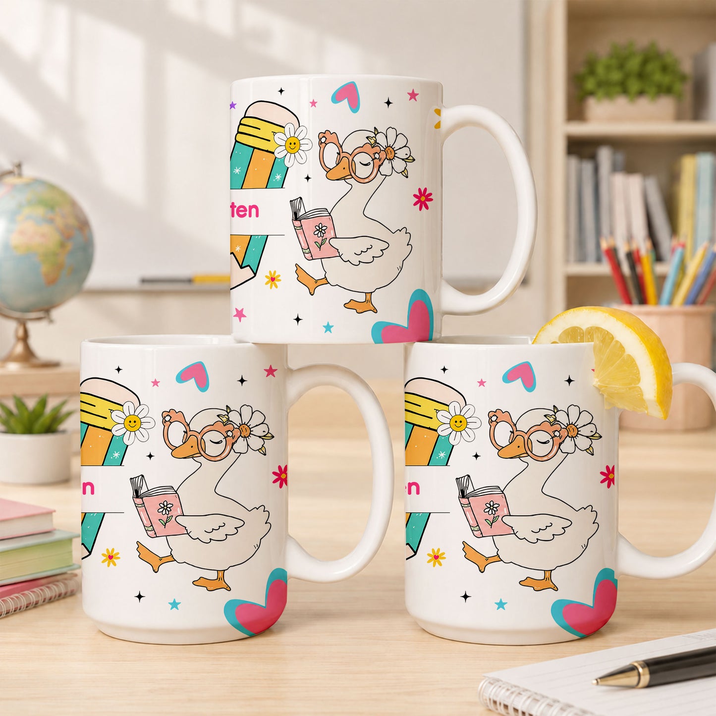 Personalized Hello Kindergarten Mug with Custom Grade & Name, Cute Goose School Coffee Mug, First Day of School Gift for Kids Students