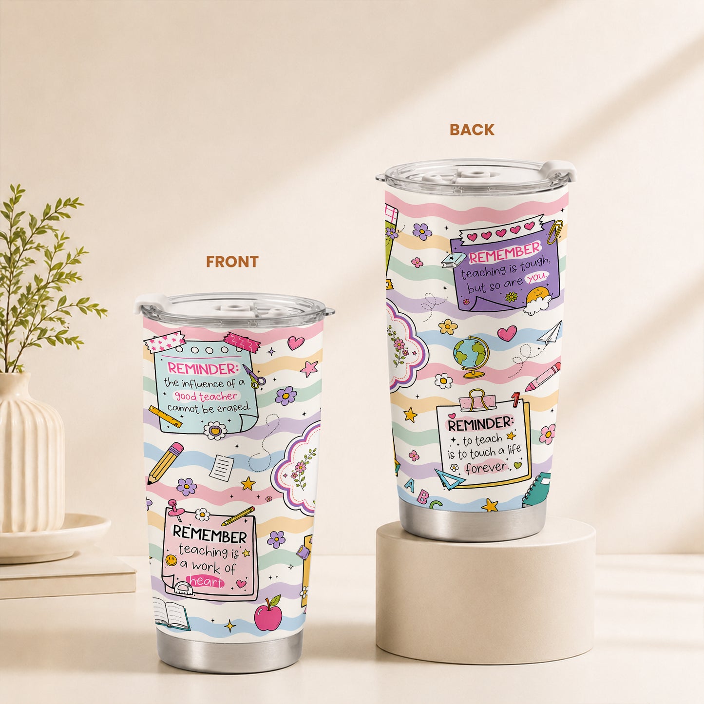 Teacher Notes Tumbler - Inspirational Sticky Notes for Teachers - Custom Teacher Name Travel Mug, Teacher Appreciation Gift