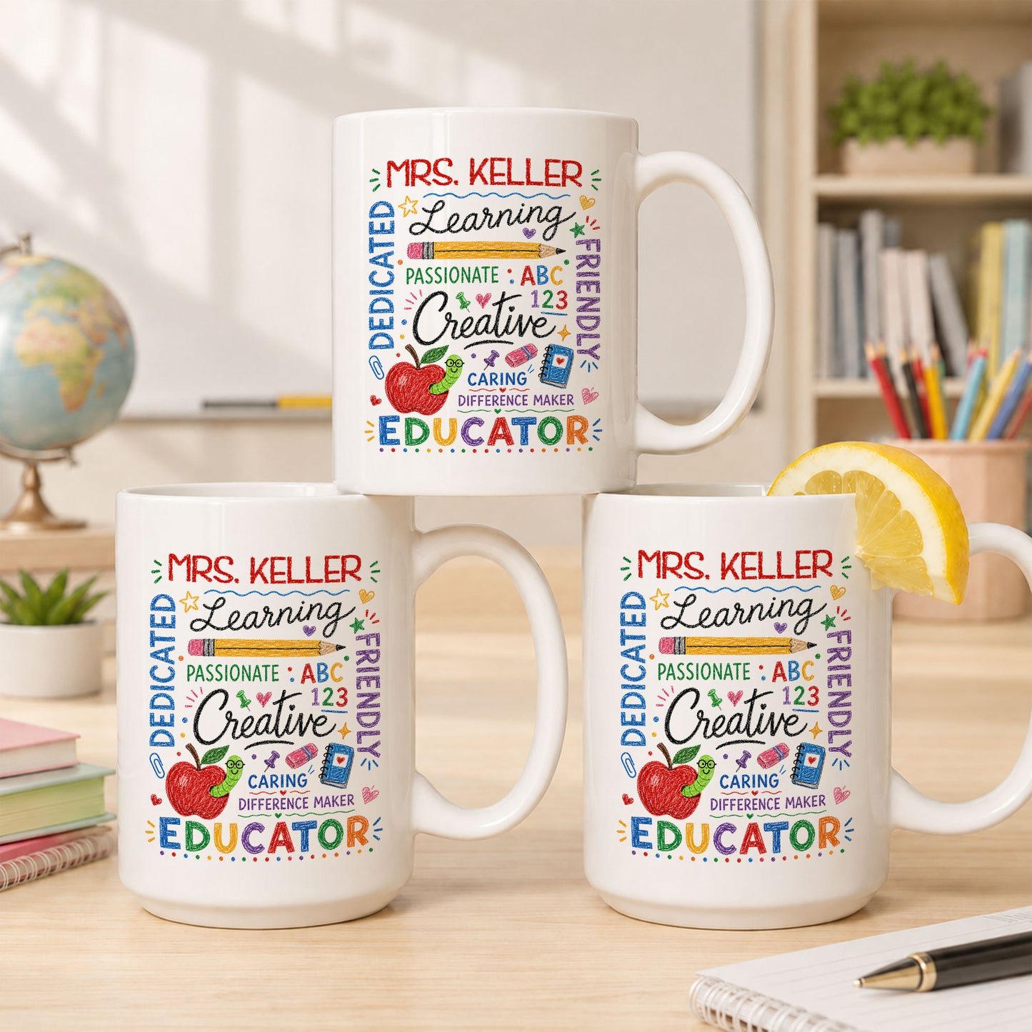 Crayon Teacher Word Art Mug - Personalized Teacher Name Coffee Mug - Teacher Appreciation Gift