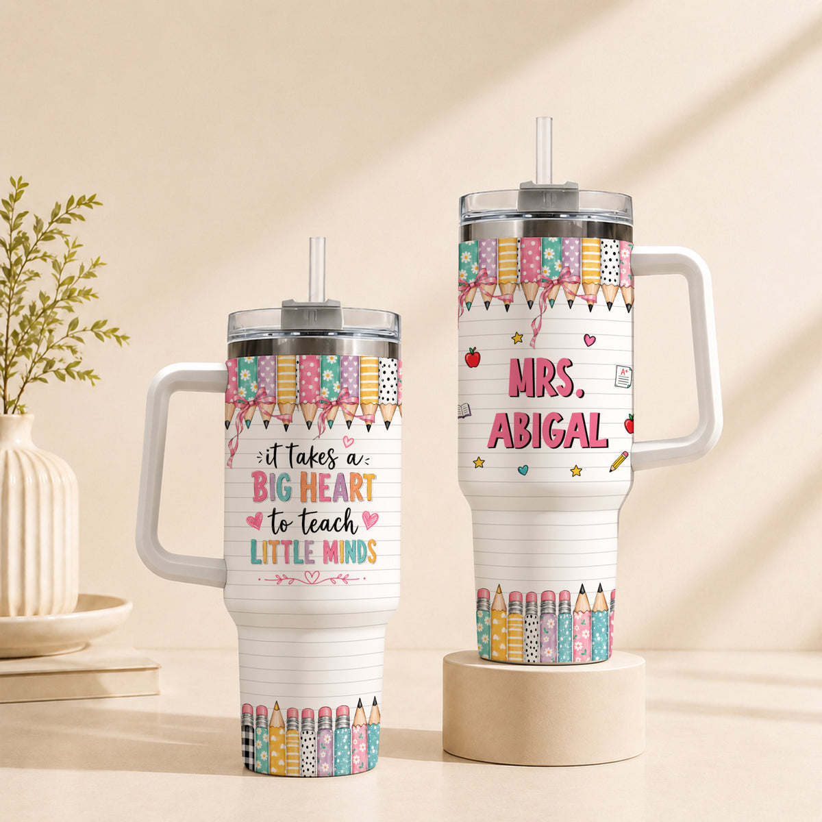 Personalized Teacher Tumbler - ItTakes a Big Heart To Teach Little Minds - Custom Teacher Name Tumbler, Thank You Gift For Teachers