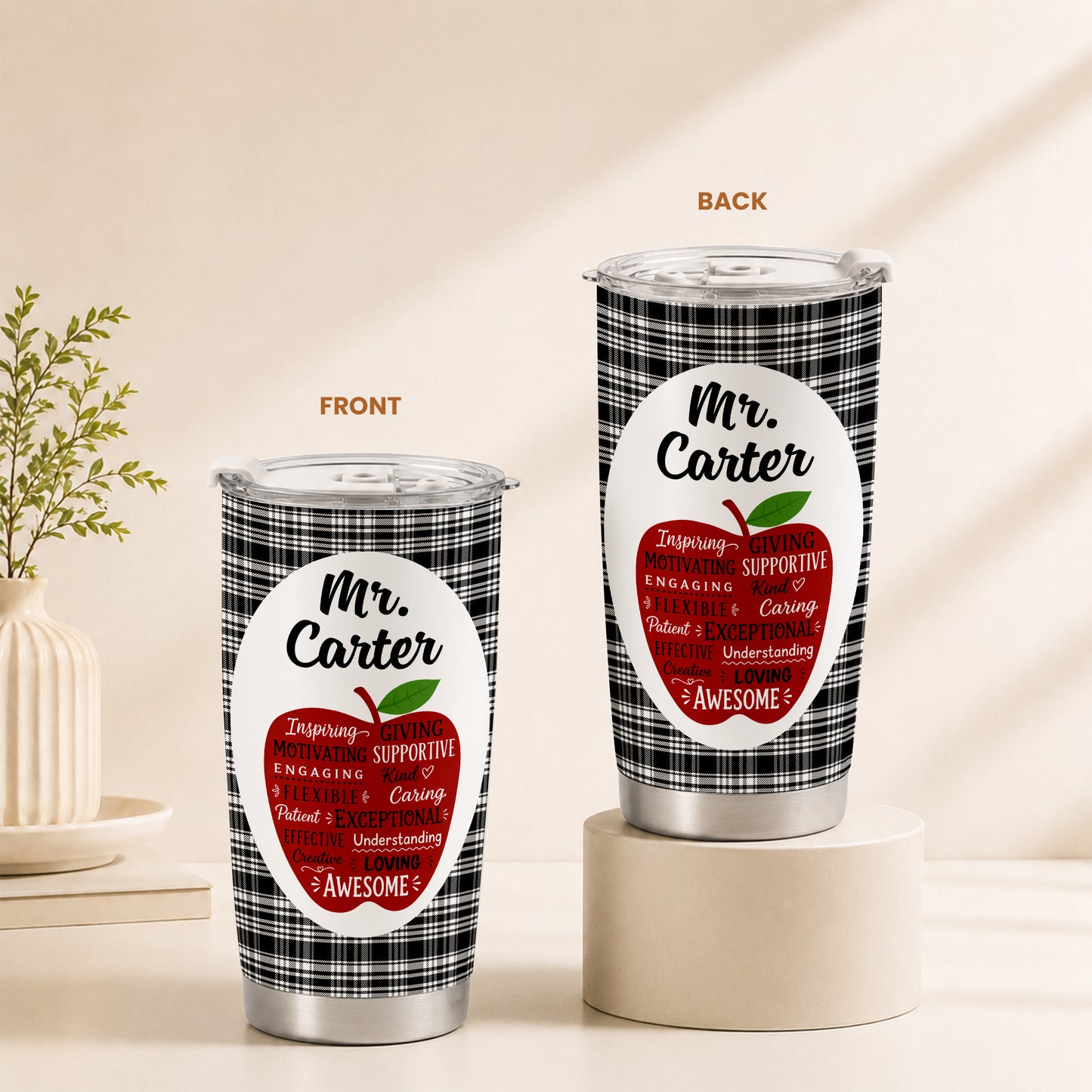 Retro Teacher Inspirational Word Art Tumbler - Custom Teacher Name Travel Mug - Motivational Gift for Teachers