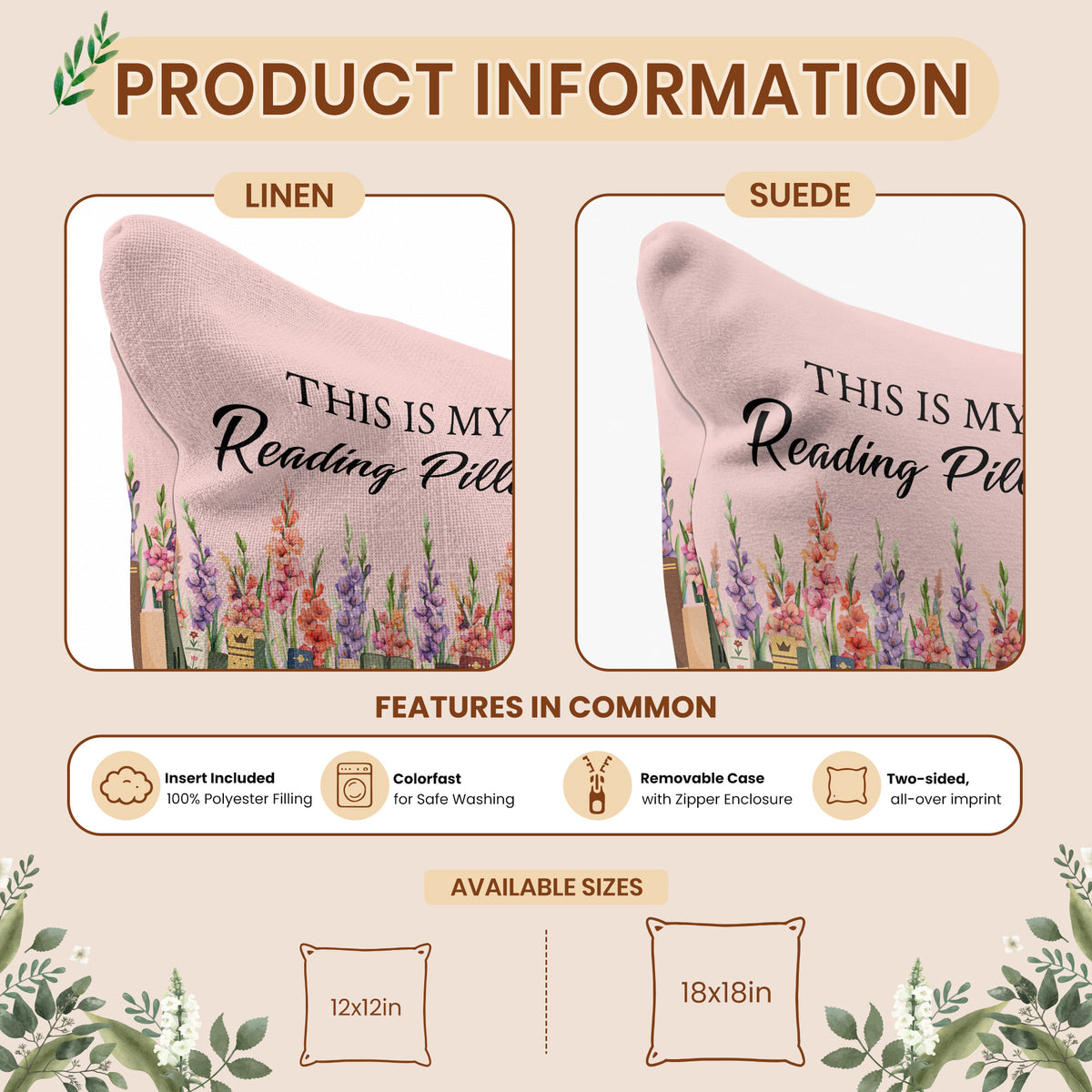 Personalized Birth Month Flower Pillow - This Is My Reading Pillow - Gift for Book Lovers