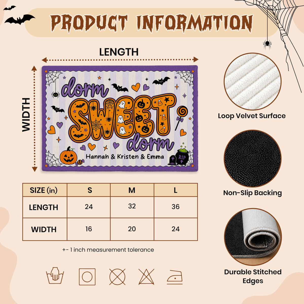 Personalized Halloween Doormat - Custom Name Dorm Sweet Dorm Mat - College Dorm Room Decor, Spooky Fall Decor
