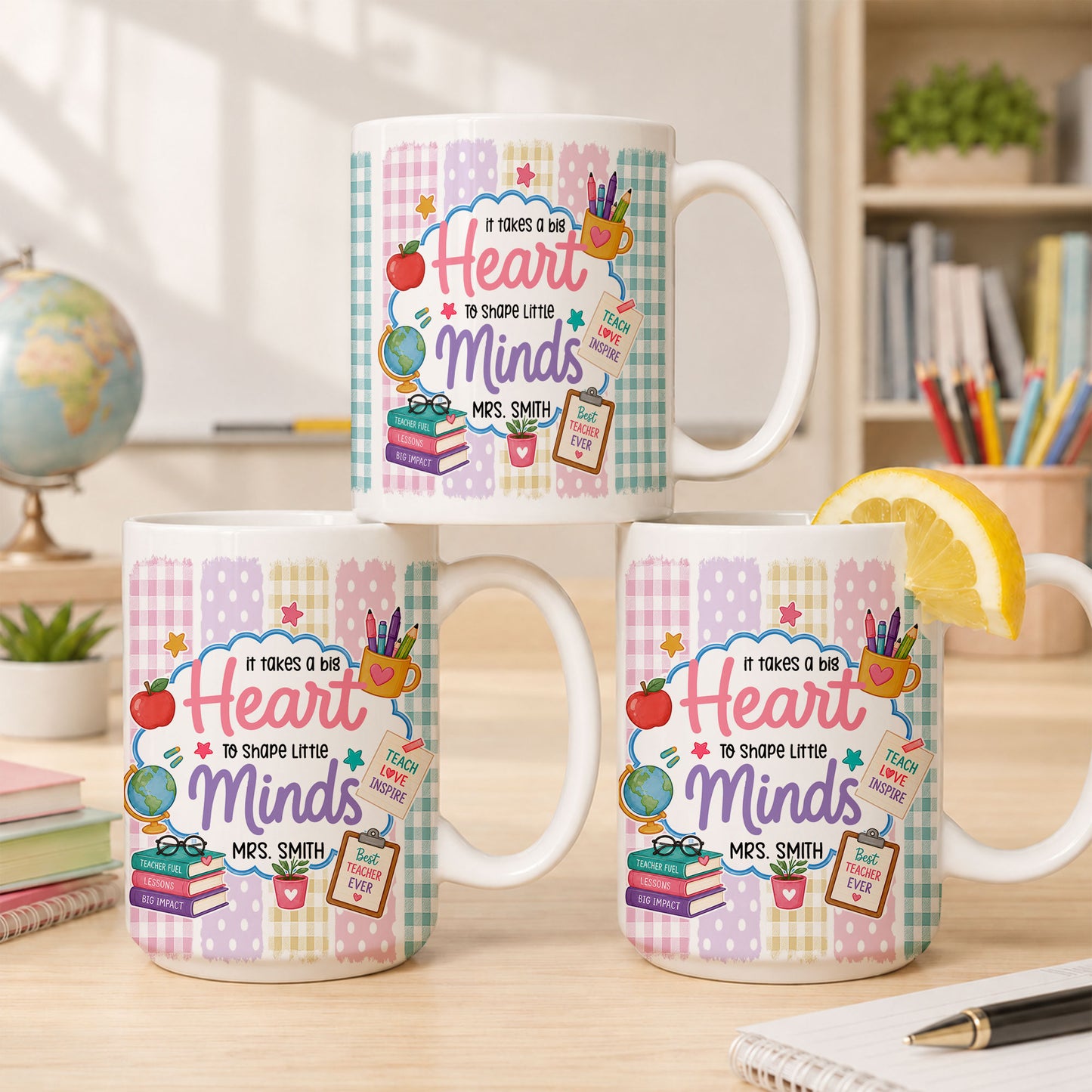 Back to School Personalized Teacher Mug, Custom Name Coffee Mug, Teacher Appreciation Gift for Preschool, Kindergarten & Elementary Teachers