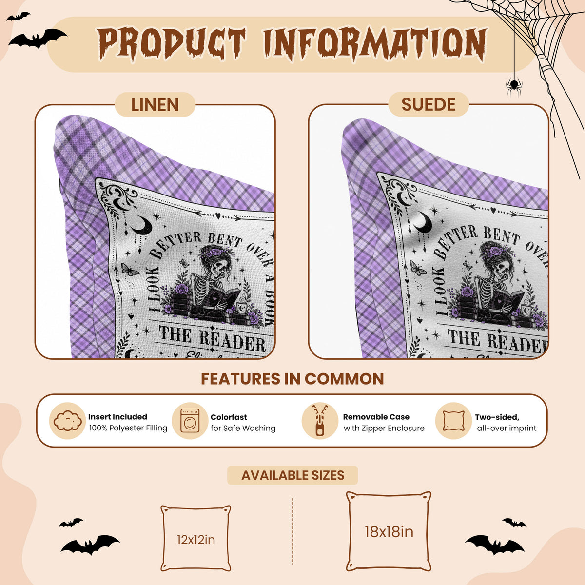 Personalized Halloween Reading Pillow - I Look Better Bent Over a Book - Custom Name Skeleton Pillow - Halloween Gift for Book Lovers