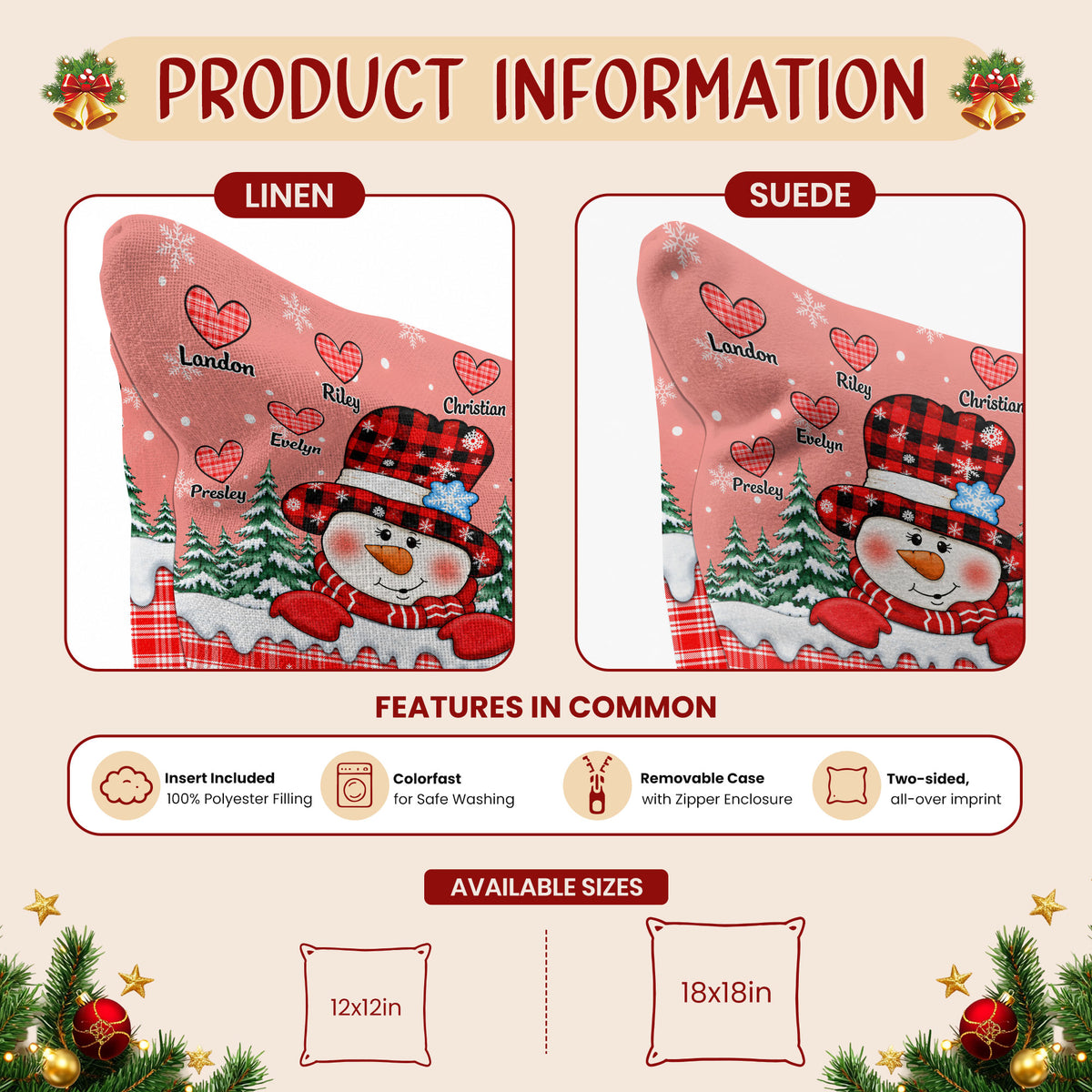 Personalized Christmas Pillow - Snowman Grandma Throw Pillow - Christmas Gift for Grandma, Mom