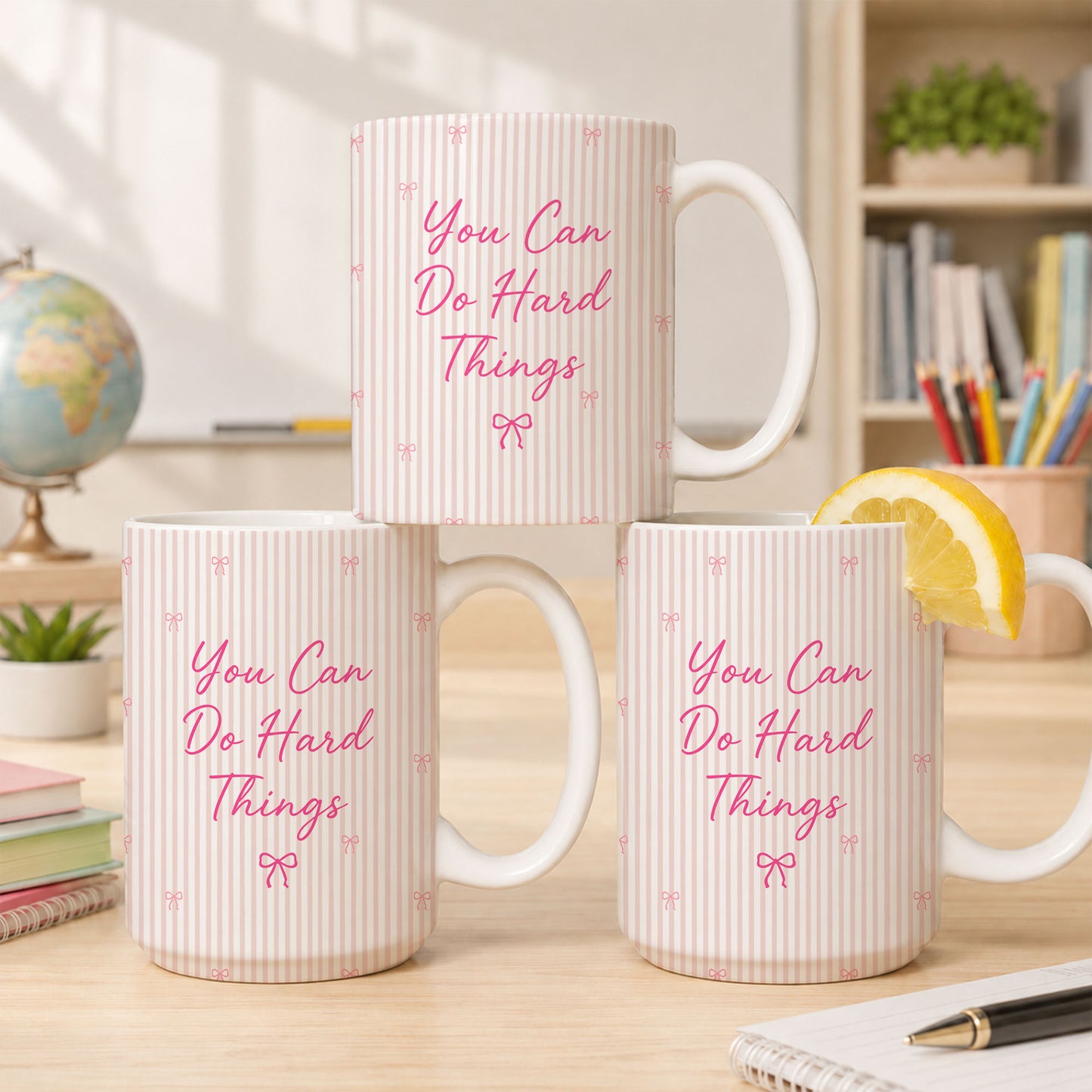 Personalized Teacher Student Coffee Mug with Custom Name, You Can Do Hard Things Mug, Striped Color School Gift, Back to School Cup
