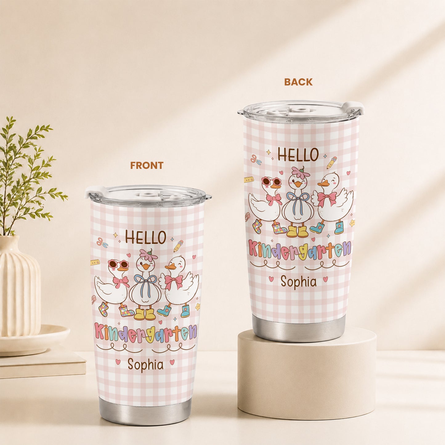 Personalized Hello Kindergarten Tumbler with Custom Grade & Name, Back to School Student Travel Cup, First Day of School Gift for Kids Students