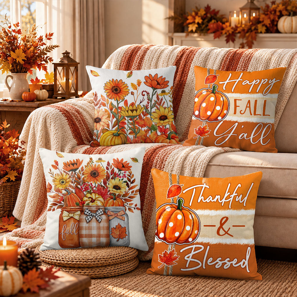 Thanksgiving Fall Decorative Pillow Set of 2 or 4, Harvest Throw Pillows for Home Decor, Gifts for Family