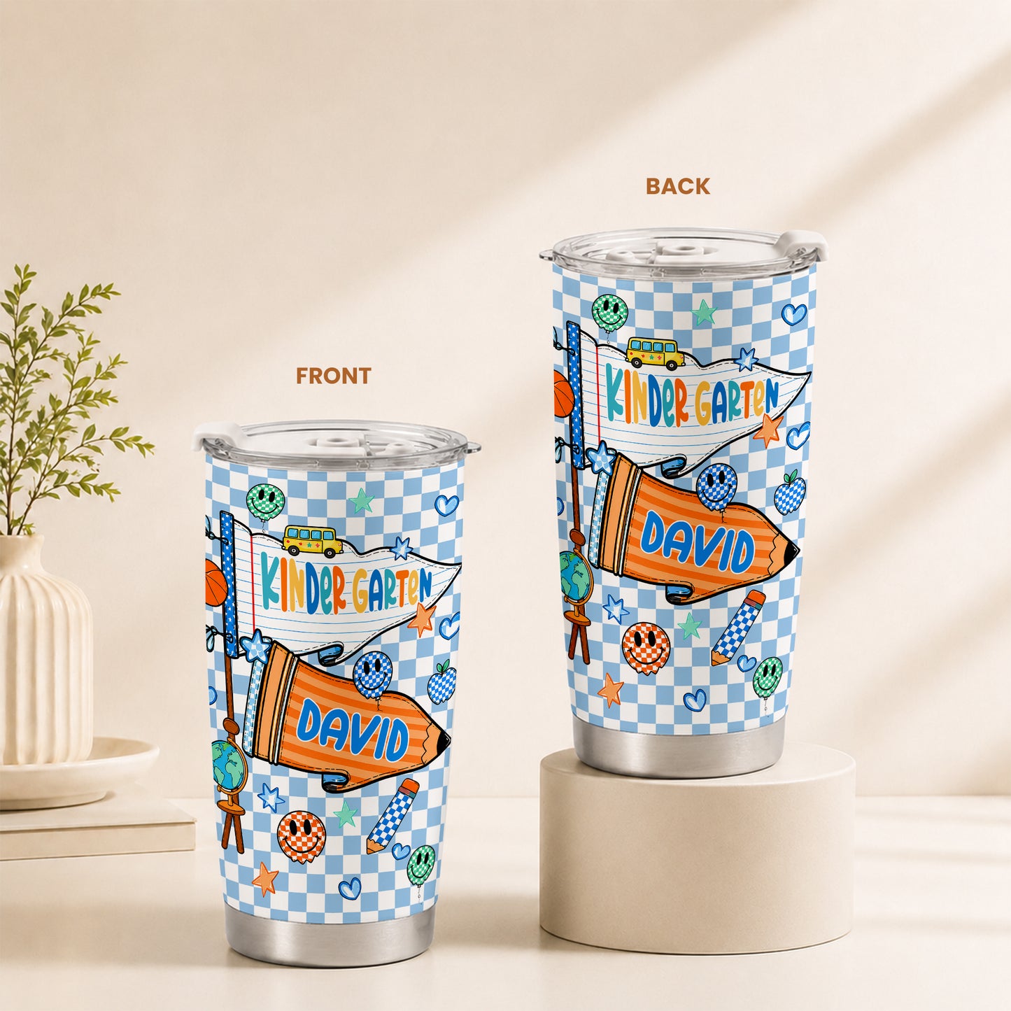 Personalized Back to School Tumbler - Custom Name & Class for Teachers and Students, Pastel Bow 20oz Travel Cup
