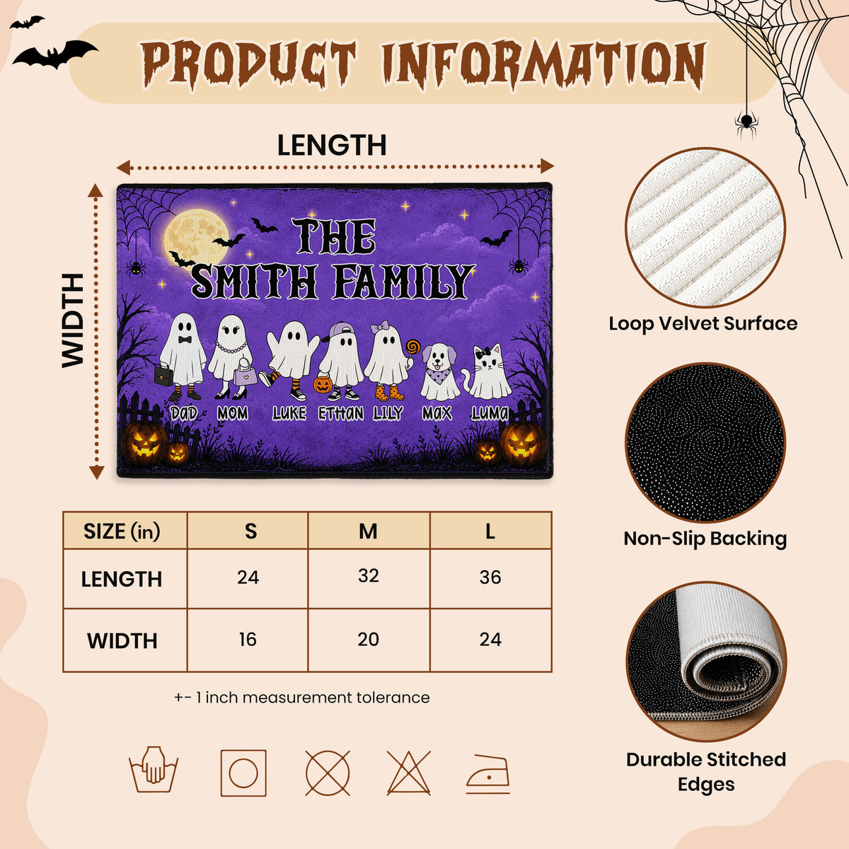 Personalized Halloween Doormat - Custom Family Name Ghost Door Mat - Spooky Season Home Decor