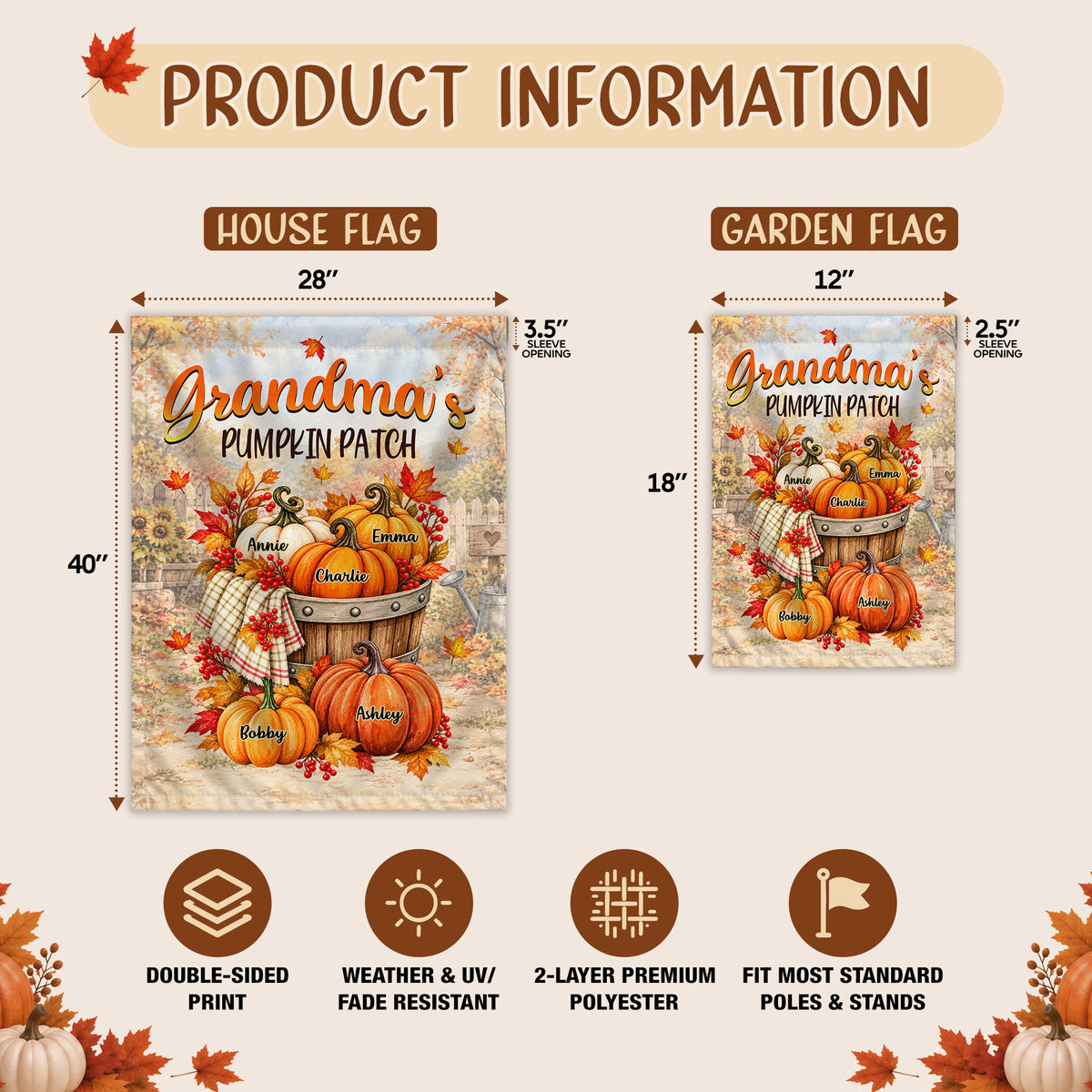 Personalized Thanksgiving Garden Flag - Grandma's Pumpkin Patch - Thanksgiving Porch Decor