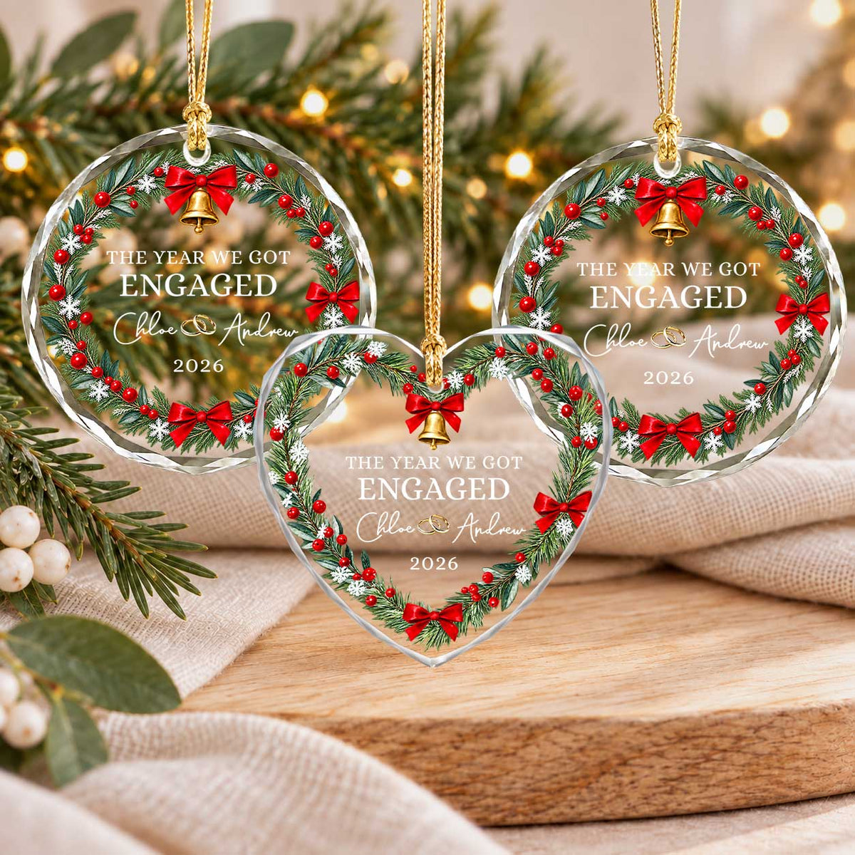 Personalized Gift Engagement Glass Ornament, Custom Couple Names Christmas, Engaged 2026 Christmas Gift For Couple