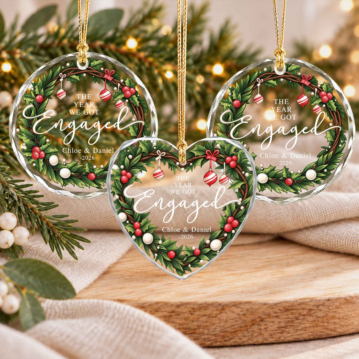 Personalized Gift Engagement Glass Ornament, Custom Couple Names Christmas, Engaged 2026 Christmas Gift For Couple