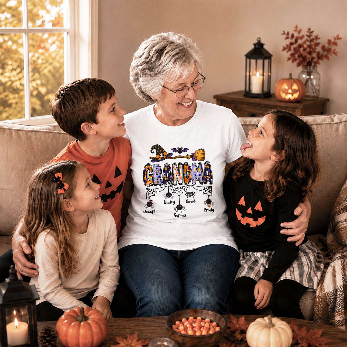 Personalized Halloween Grandma Shirt - Custom Name Spider Web - Halloween Gift for Grandma, Mom