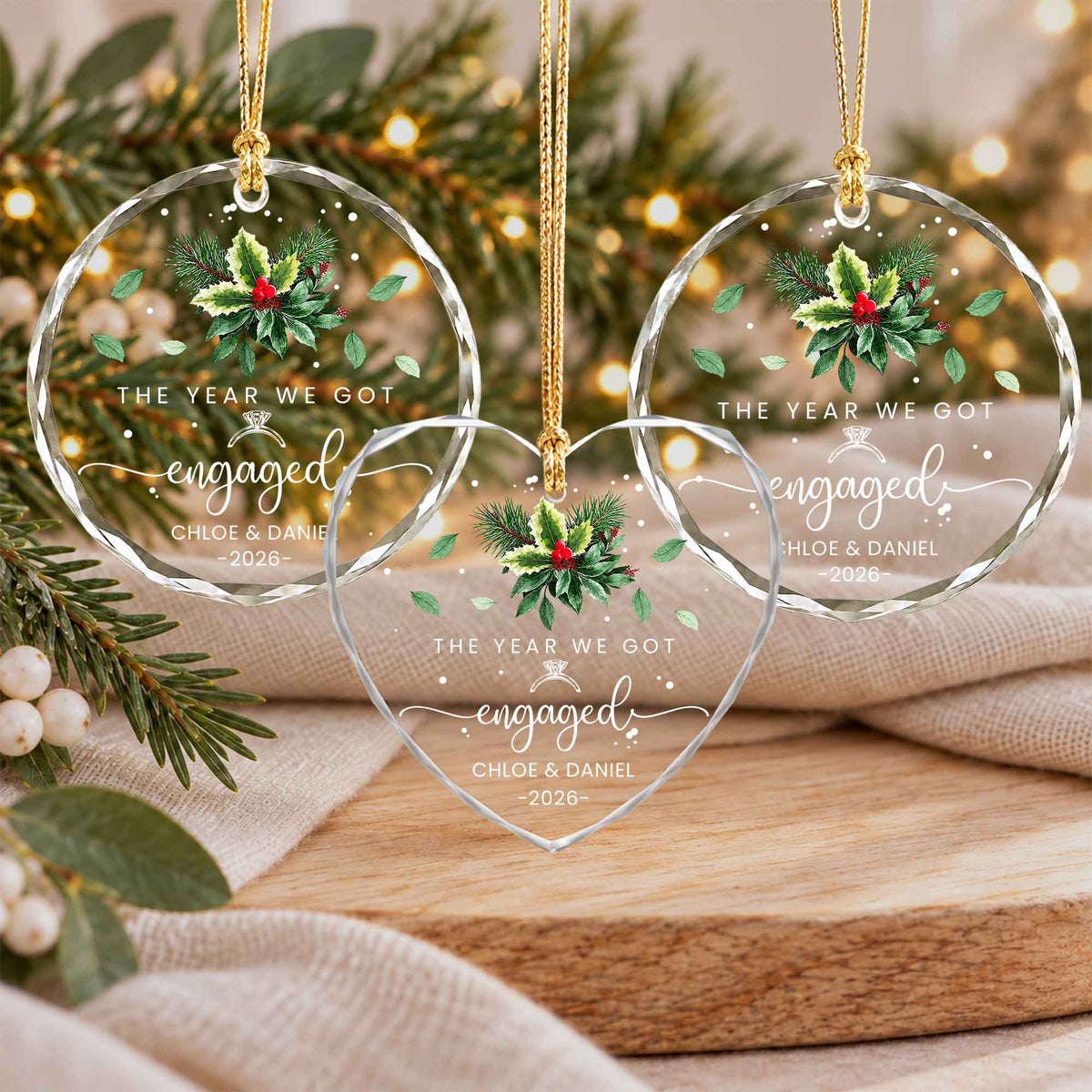 Personalized Gift Engagement Glass Ornament, Custom Couple Names Christmas, Engaged 2026 Christmas Gift For Couple