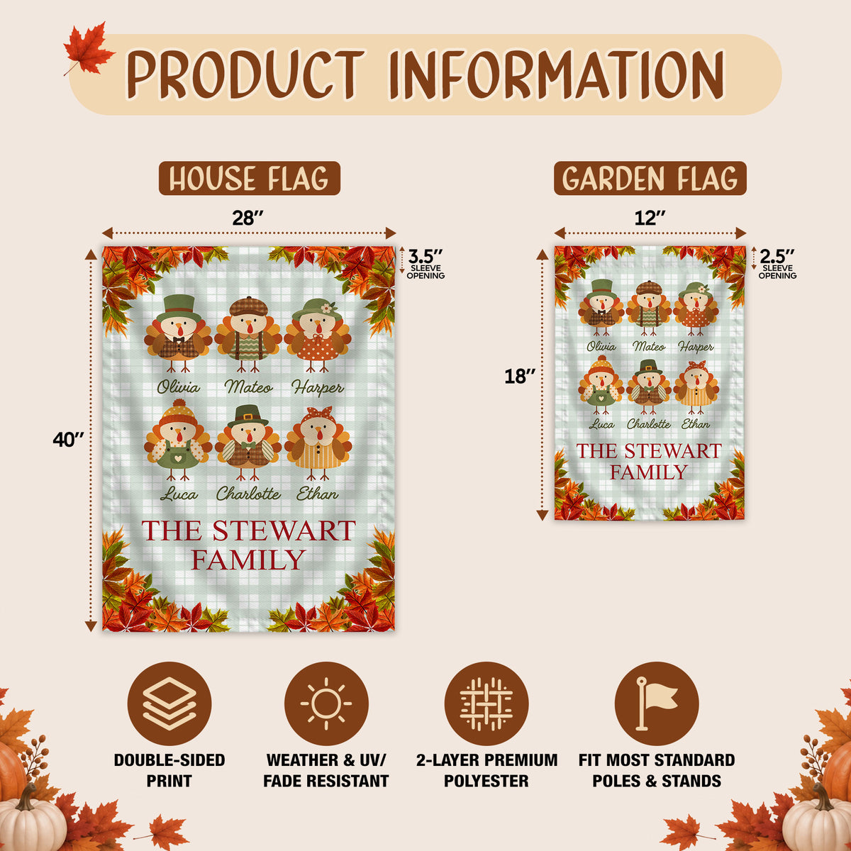 Personalized Thanksgiving Garden Flag - Custom Family Name Turkey Flag - Thanksgiving Outdoor Decor