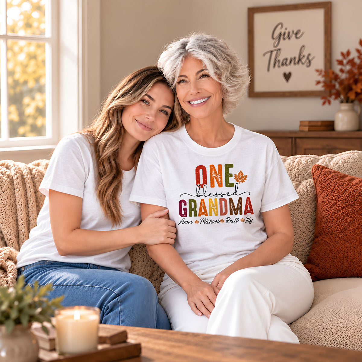 Personalized Thanksgiving Shirt - One Blessed Grandma - Custom Fall Gift for Grandma, Mom