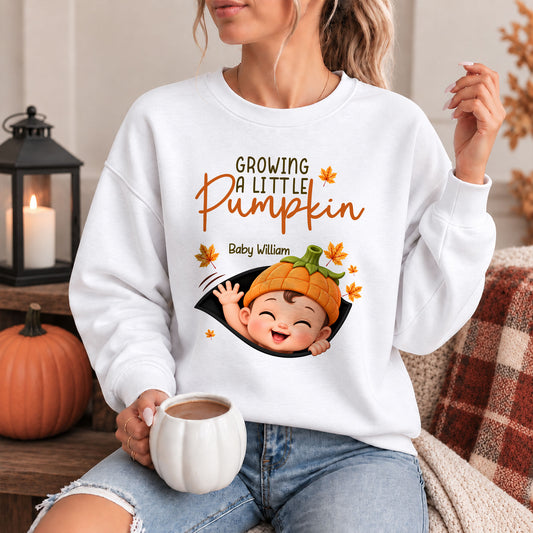 Personalized Pumpkin Baby Shirt - Growing A Little Pumpkin Shirt - New Baby Gift